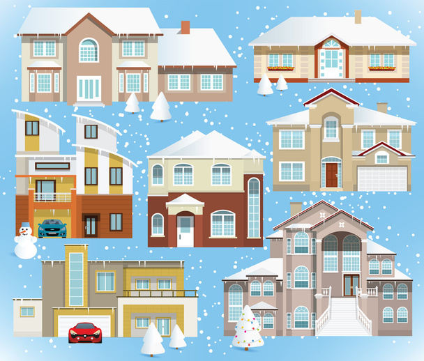 Einfamilienhäuser (Winter) - Vektor, Bild