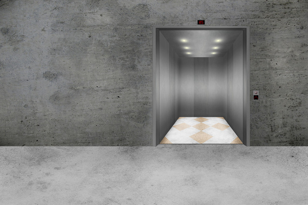Parete di cemento e porta aperta ascensore
 - Foto, immagini