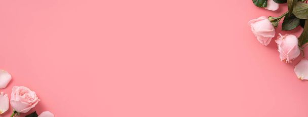 Mother's Day design concept background with pink rose flower on pink table background background - Φωτογραφία, εικόνα