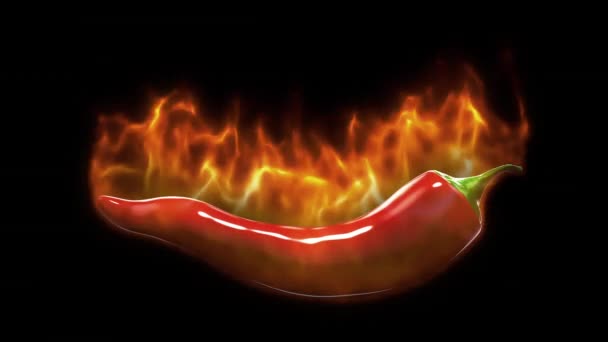 Red Hot Chili Pepper in Flammen auf schwarzem Hintergrund. - Filmmaterial, Video