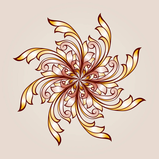 Flower pattern   of brown and golden henna on beige background - Vector, Image