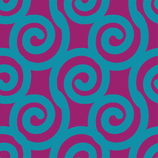 Green spirals seamless pattern on purple background. - Vetor, Imagem