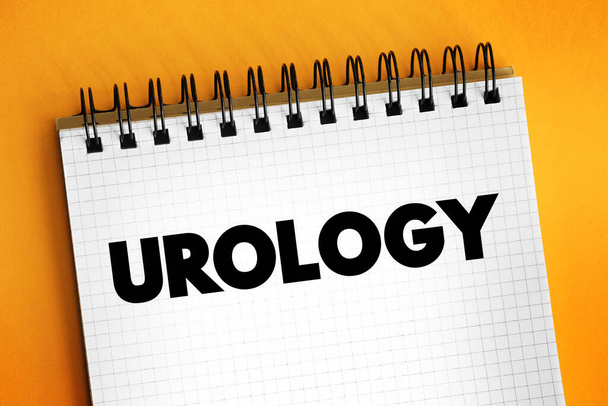 Urologia - część opieki zdrowotnej zajmująca się chorobami układu moczowego mężczyzn i kobiet, koncepcja tekstowa na notatniku - Zdjęcie, obraz