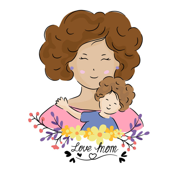 Mom and baby vector illustration white background for mother's day, decoration, t-shirt design, mother's day card, pillow design, gift for mom, fabric pattern, clothing pattern, postcard, and more  - Vector, Image