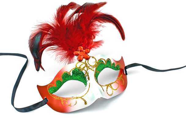 Carnival mask with feathers and diamond isolated on white - Photo, Image