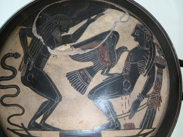  etruskien musta maalattu kuva keramiikka kuppi yksityiskohta - Valokuva, kuva