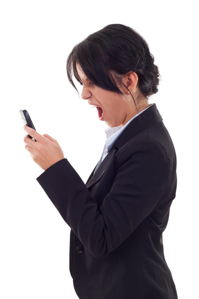 Business woman shouting to a mobile - Fotografie, Obrázek