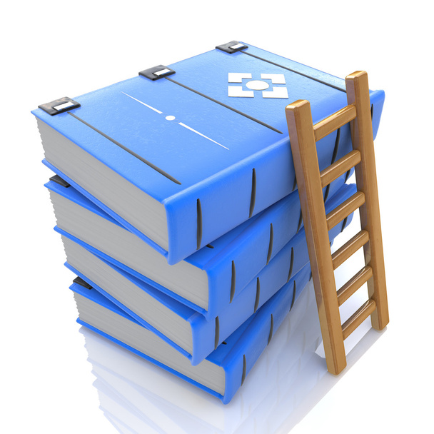 A ladder on stack of books. 3d - Photo, image