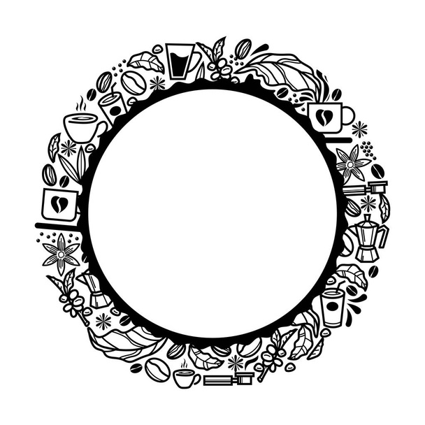 Coffee round frame vector. coffee set doodles. - Vektor, obrázek