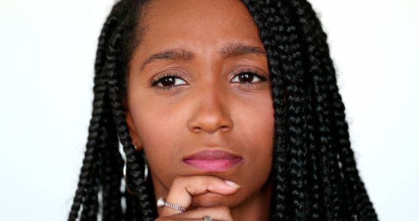 Pensive black African girl thinking, portrait teen daydreaming. Thoughtful contemplative young woman - Photo, Image