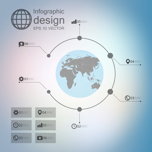 infographic with unfocused background and icons set for business design vector - Vektör, Görsel