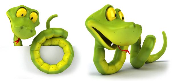 Змея мультфильм персонаж позирует набор на белом изолированном фоне 3d рендеринг - Фото, изображение