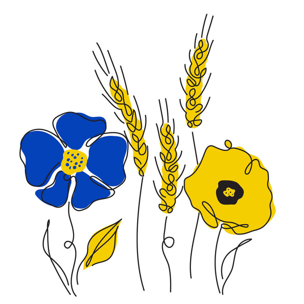 Illustration vectorielle avec couronne de nationalité ukrainienne et fleur. Politique globale, AUCUNE GUERRE, image de problème d'agression dans le style d'art linéaire continu - Vecteur, image