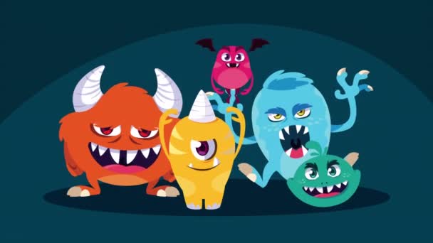 pięć komiksowych postaci potworów - Materiał filmowy, wideo