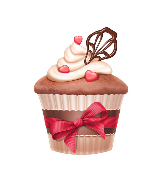 Lovely cupcake with red ribbon bow - Foto, Imagen