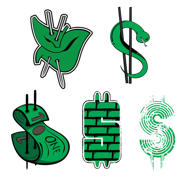 Különböző styes dollár szimbólum - Vektor, kép