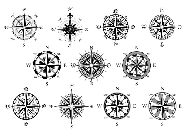 Conjunto de símbolos de bússolas antigas
 - Vetor, Imagem