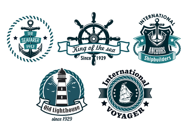 Nautical themed emblems or badges - Vector, Image