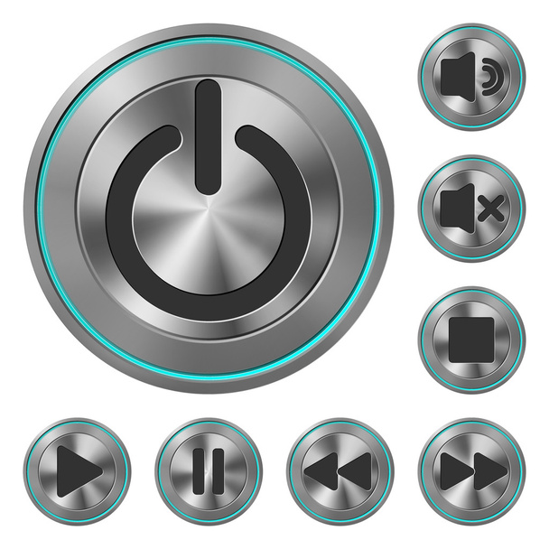 Metallic Icons Media Player Cyan - Vector, Image