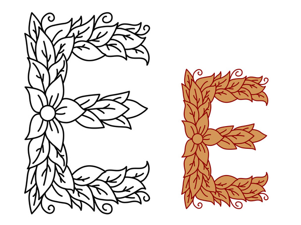 Uppercase letter E in a floral and foliate design - Vector, Image