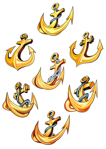 Vířící zlatá lodí kotvy - Vektor, obrázek