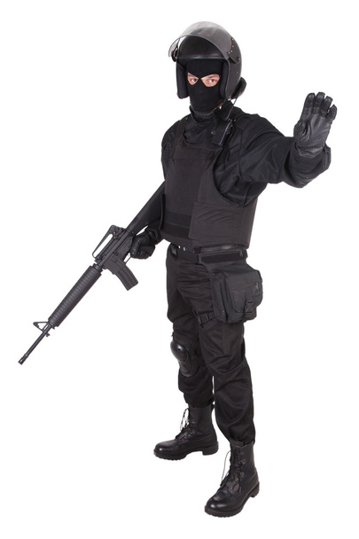 special forces sodier in black uniform - Foto, afbeelding