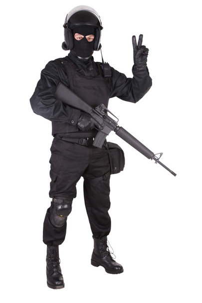 special forces sodier in black uniform - 写真・画像