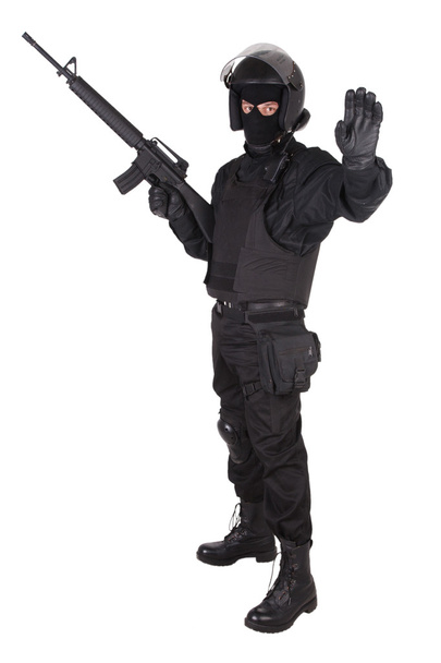 special forces sodier in black uniform - Valokuva, kuva