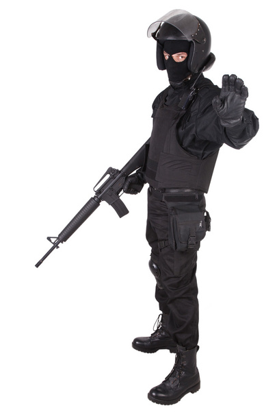 special forces sodier in black uniform - Zdjęcie, obraz