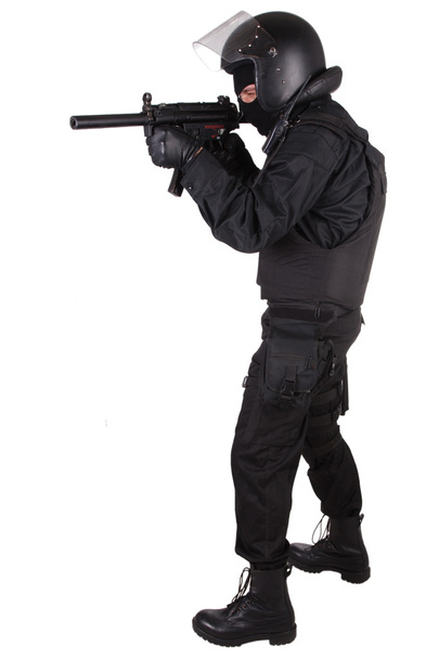anti-terrorist policeman in black uniform - Foto, immagini