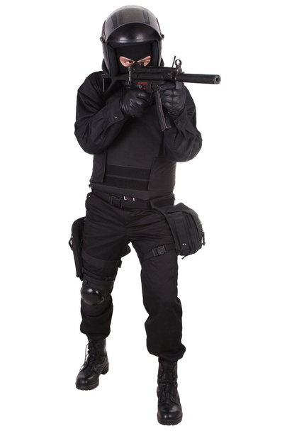 anti-terrorist policeman in black uniform - Photo, Image