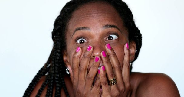 Neurotic nervous African american woman reacting with TERROR emotion - Zdjęcie, obraz