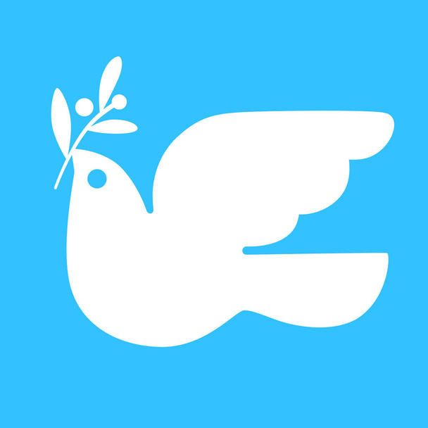 Flying dove holds laurel branch. Peace symbol, no war concept. Isolated vector illustration. Pray for peace in Ukraine. support for Ukraine - Wektor, obraz