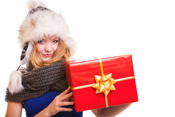Girl with red gift box - Foto, Imagen