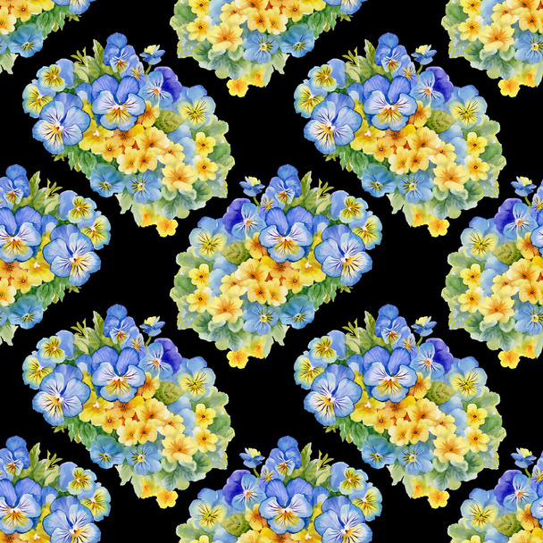 Pattern with pansy  and  forget-me-flowers - Zdjęcie, obraz