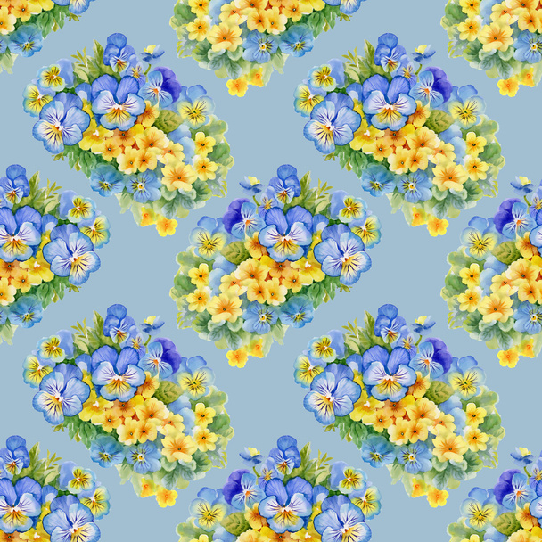 Pattern with pansy  and  forget-me-flowers - Zdjęcie, obraz