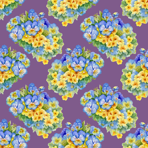 Pattern with pansy  and  forget-me-flowers - Фото, изображение