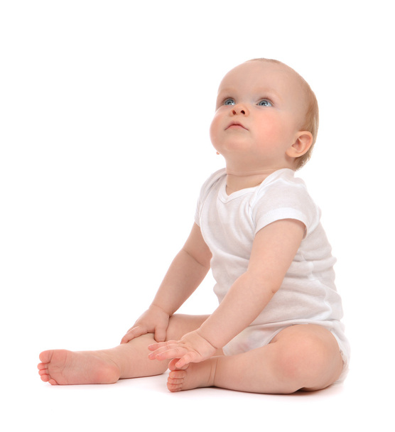 Infant child baby toddler sitting crawling looking up happy smil - Photo, Image