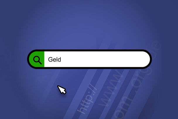 Geld - moteur de recherche, barre de recherche avec fond bleu - Photo, image
