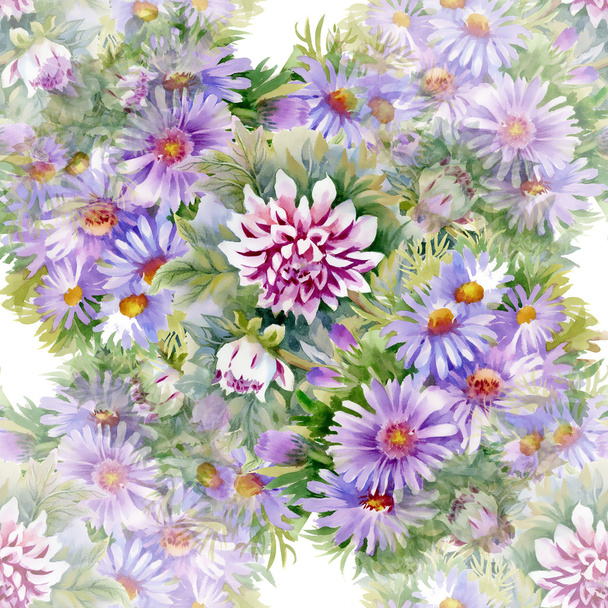 Purple chrysanthemums and  daisies pattern - Photo, Image