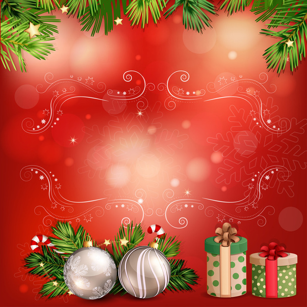 Рождественская иллюстрация с рождественскими колокольчиками и безделушками
 - Вектор,изображение
