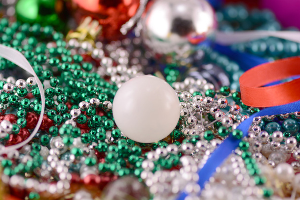 white christmas balls with diamonds set, new year decoration - Zdjęcie, obraz
