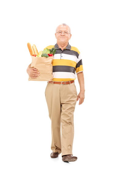 Senior with bag of groceries - Photo, Image