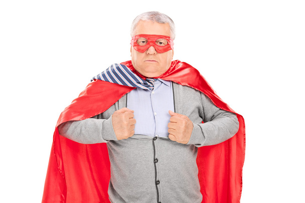 Senior in superhero costume - Foto, Imagen