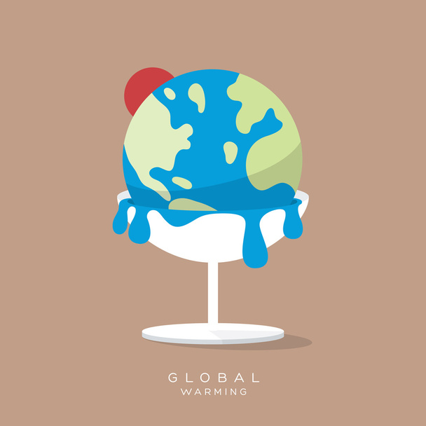 Global Warming Ice cream earth melts  - Вектор,изображение