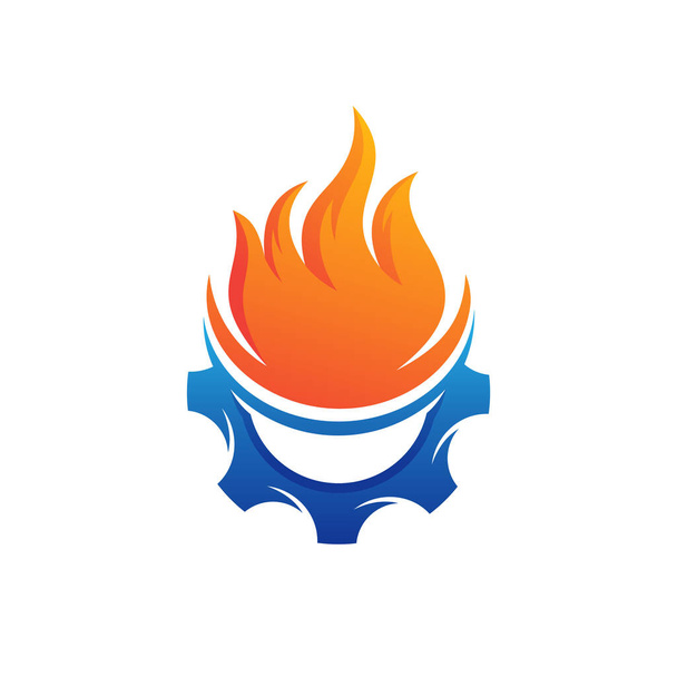 Diseño del logotipo del engranaje y del fuego - Vector, imagen