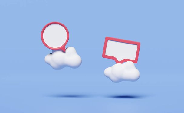 3D рожеві піктограми бульбашок балачок з хмарою ізольовані на синьому фоні. концепція мінімальних повідомлень у соціальних мережах, 3d ілюстрація рендерингу
 - Фото, зображення