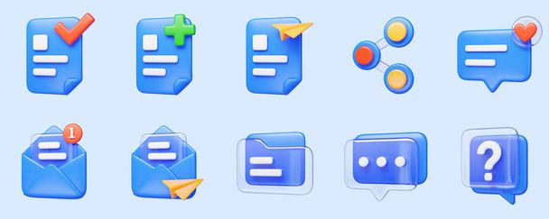 3d icon set for website or mobile app isolated on blue background, including document management, link share, message, email and faq icon. - Фото, зображення
