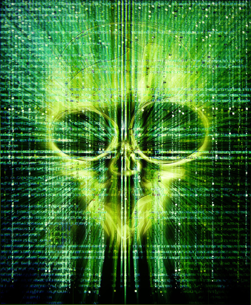 yüksek kaliteli hacker attak yeşil dijital illüstrasyon kafatası ile - Fotoğraf, Görsel