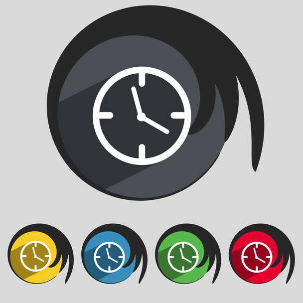 Reloj signo de tiempo icono. Símbolo mecánico del reloj. Conjunto de botones de colores. Vector
 - Vector, imagen